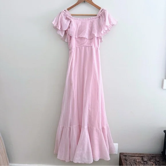 Vintage Pink Ruffle Aline Maxi Dress - Picture 1 of 6